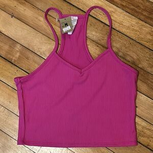 Women’s Hot Barbie Pink Cropped Spaghetti Strap and Ribbed Tank Top Size Medium